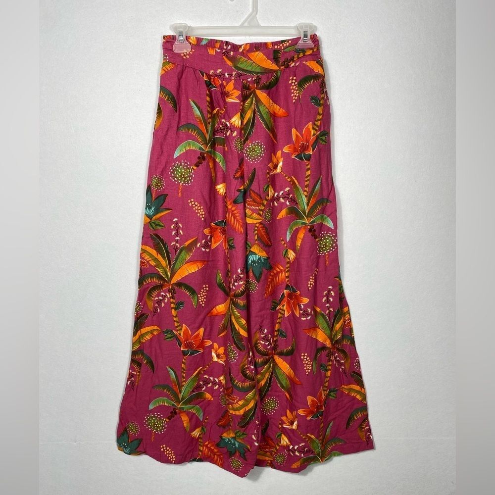 Rachel Roy Tropical Print Wide Leg Linen Blend Pants size small